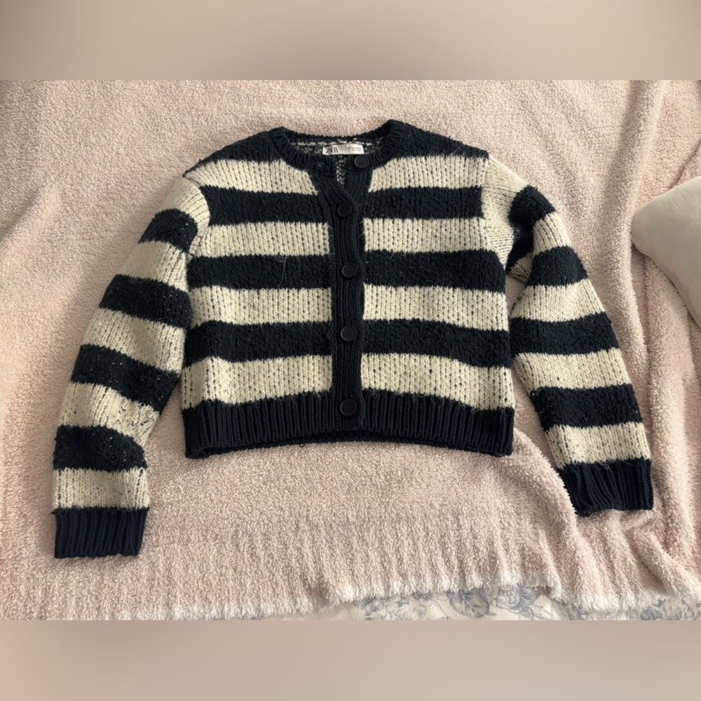 Zara Navy Striped Cardigan